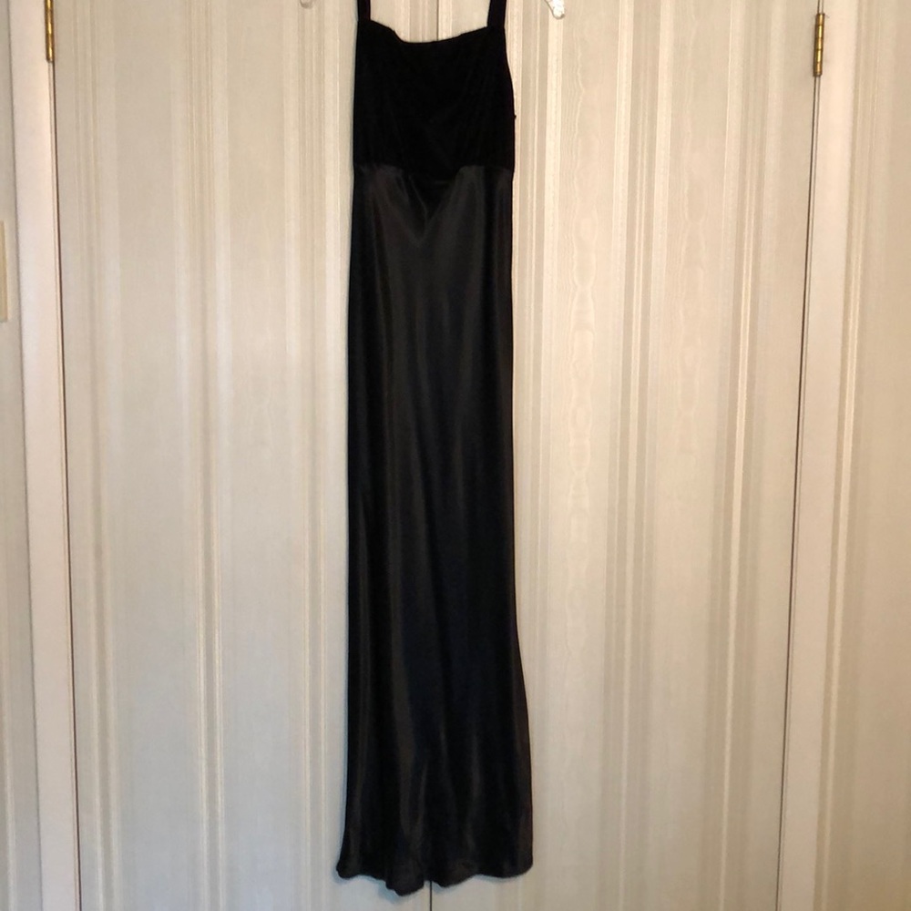 Black satin gown with velvet top. Size 6